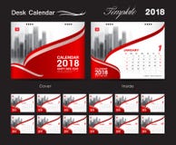 Desk Calendar for 2018 Year, Vector Design Print Template, Red royalty free illustration Desk Calendar for 2018 Year, Vector Design Print Template, Red royalty free illustration