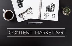 Desk with notebook computer and wording business content marketing. royalty free stock photo Desk with notebook computer and wording business content marketing. royalty free stock photo