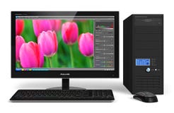 Desktop computer with photo editing software stock illustration Desktop computer with photo editing software stock illustration