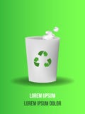Desperdicios, papel usado en los desperdicios aislados en el fondo verde, ejemplo del vector ilustración del vector Desperdicios, papel usado en los desperdicios aislados en el fondo verde, ejemplo del vector ilustración del vector