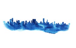 Dessin bleu de silhouette d'aquarelle de paysage urbain moderne illustration de vecteur Dessin bleu de silhouette d'aquarelle de paysage urbain moderne illustration de vecteur