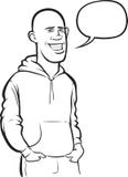 Dessin de tableau blanc - jeune homme chauve de sourire debout illustration libre de droits Dessin de tableau blanc - jeune homme chauve de sourire debout illustration libre de droits