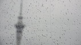 Deszcz opuszcza spadki na okno na burzowym dniu podczas gdy niebo basztowy Auckland nowy Zealand w tle zbiory wideo Deszcz opuszcza spadki na okno na burzowym dniu podczas gdy niebo basztowy Auckland nowy Zealand w tle zbiory wideo
