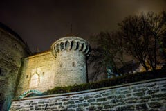 Det feta Margaret kanontornet Nattsikt av ingången till fästningen med belysning estonia tallinn fotografering för bildbyråer Det feta Margaret kanontornet Nattsikt av ingången till fästningen med belysning estonia tallinn fotografering för bildbyråer