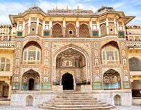 Detail of decorated gateway. Amber fort. Royalty Free Stock Images Detail of decorated gateway. Amber fort. Royalty Free Stock Images