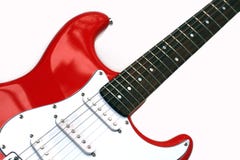 Rote Elektrische Gitarre Mit Sechs Zeichenketten Stockfoto - Bild von