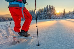 Detail Of Snowshoe Walker In Mountains Stock Photos