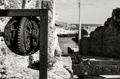 Detail of an old rusty device along the sea stock photo Detail of an old rusty device along the sea stock photo