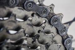 Detail of rear gears and chain of mountain bike. Stock Photography Detail of rear gears and chain of mountain bike. Stock Photography