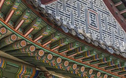 Detail of Traditional Korean Roof, Colourful Decorated Ornament Royalty Free Stock Image Detail of Traditional Korean Roof, Colourful Decorated Ornament Royalty Free Stock Image