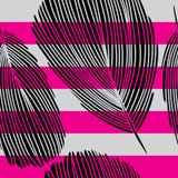 Black Graphic Feather Seamless Pattern on Pink and Grey Stripes vector illustration Black Graphic Feather Seamless Pattern on Pink and Grey Stripes vector illustration