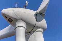 Detailed close up view of a wind turbines; generator, rotor and blade view royalty free stock images Detailed close up view of a wind turbines; generator, rotor and blade view royalty free stock images
