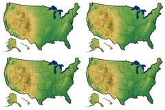 Four versions of physical map of United States