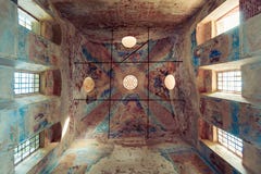Details of the interior of the destroyed Orthodox Church of St. Nicholas in the settlement of Unzha stock photography Details of the interior of the destroyed Orthodox Church of St. Nicholas in the settlement of Unzha stock photography