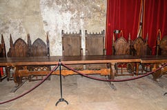 Details from the interior room of the Corvins Castle build by John Hunyadi, royal chairs. royalty free stock photo Details from the interior room of the Corvins Castle build by John Hunyadi, royal chairs. royalty free stock photo