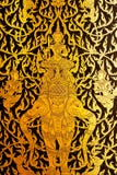 Details Of Thai Traditional Style Door Painting. Royalty Free Stock Photo