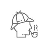 Detektyw, Sherlock Holmes z dymienie drymby linii ikon? ilustracji Detektyw, Sherlock Holmes z dymienie drymby linii ikon? ilustracji