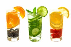 Detox water with fruit in glasses isolated on white stock photography Detox water with fruit in glasses isolated on white stock photography