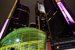 Detroit downtown waterfront skyscraper at night Stock Image Detroit downtown waterfront skyscraper at night Stock Image