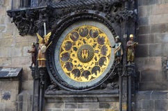 Dettagli astronomici dell'orologio di Città Vecchia Hall Tower a Praga, repubblica Ceca Fotografie Stock Dettagli astronomici dell'orologio di Città Vecchia Hall Tower a Praga, repubblica Ceca Fotografie Stock