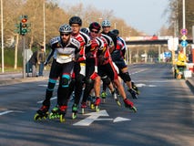 Deutsche Post Marathon, 7 April 2019, Bonn, Germany. Group of Inline Skaters royalty free stock photography Deutsche Post Marathon, 7 April 2019, Bonn, Germany. Group of Inline Skaters royalty free stock photography