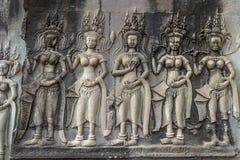 Devatas Eins vieler Flachreliefs in Angkor Wat Temple Stadtzentrum von Siem Reap, Kambodscha stockfoto Devatas Eins vieler Flachreliefs in Angkor Wat Temple Stadtzentrum von Siem Reap, Kambodscha stockfoto
