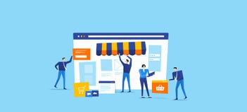 Developer and designer team create online shop Vector Illustration Developer and designer team create online shop Vector Illustration
