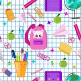 Di nuovo al concetto del banco Modello senza cuciture della scuola di vettore I bambini svegli di kawaii stampano, struttura Di n royalty illustrazione gratis Di nuovo al concetto del banco Modello senza cuciture della scuola di vettore I bambini svegli di kawaii stampano, struttura Di n royalty illustrazione gratis