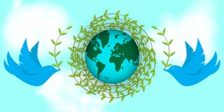 Dia da Terra internacional Os pombos constroem um ninho dos galhos Dia da paz, planetas, ambiente ilustração royalty free Dia da Terra internacional Os pombos constroem um ninho dos galhos Dia da paz, planetas, ambiente ilustração royalty free