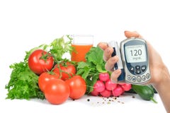 Diabetes concept glucometer and healthy food