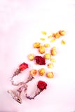 Diagonally Placed Candelabra and Faded Roses Royalty Free Stock Images Diagonally Placed Candelabra and Faded Roses Royalty Free Stock Images