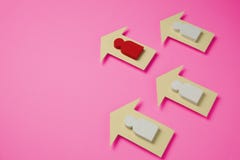 Diagram av folk och pilar på plast- rosa bakgrund Kvinnors prestationer i liv och affär arkivbild Diagram av folk och pilar på plast- rosa bakgrund Kvinnors prestationer i liv och affär arkivbild