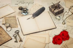 Diary book, old love letters and red rose flowers royalty free stock image Diary book, old love letters and red rose flowers royalty free stock image