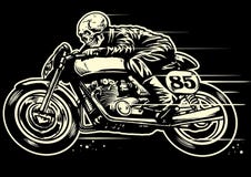 Dibujo de la mano de la motocicleta del vintage del montar a caballo del cráneo Imagen de archivo Dibujo de la mano de la motocicleta del vintage del montar a caballo del cráneo Imagen de archivo