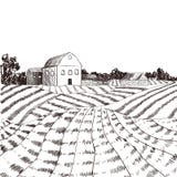 Dibujo grabado granja del estilo del vector, líneas negras en el fondo blanco libre illustration Dibujo grabado granja del estilo del vector, líneas negras en el fondo blanco libre illustration