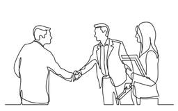 Dibujo lineal continuo de la reunión de negocios con el apretón de manos stock de ilustración Dibujo lineal continuo de la reunión de negocios con el apretón de manos stock de ilustración