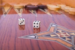 Dices With Reflection On Wooden Backgammon Board Royalty Free Stock Photo Dices With Reflection On Wooden Backgammon Board Royalty Free Stock Photo