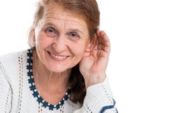 Die alte Frau, die die sich freut, kann hören lizenzfreies stockbild Die alte Frau, die die sich freut, kann hören lizenzfreies stockbild