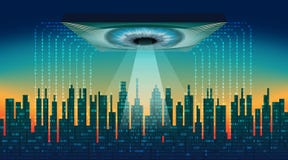 Die digitale Stadt Elektronisches Augenkonzept des großen Bruders, Technologien für die globale Überwachung, Sicherheit von Compu lizenzfreie abbildung Die digitale Stadt Elektronisches Augenkonzept des großen Bruders, Technologien für die globale Überwachung, Sicherheit von Compu lizenzfreie abbildung
