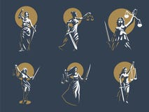 Die Göttin von Gerechtigkeit Themis set Vektor vektor abbildung Die Göttin von Gerechtigkeit Themis set Vektor vektor abbildung