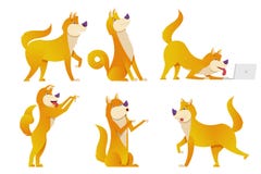 Die Hundezeichentrickfilm-figuren eingestellte Vektorillustration Die gelben Hunde in den verschiedenen Haltungen vector flaches Stockfoto Die Hundezeichentrickfilm-figuren eingestellte Vektorillustration Die gelben Hunde in den verschiedenen Haltungen vector flaches Stockfoto
