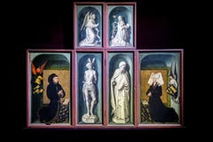 Die Pflegeheime historischen Krankenhauses Beaunes Das Polyptych Beaune, Burgunder, Frankreich stockfotos Die Pflegeheime historischen Krankenhauses Beaunes Das Polyptych Beaune, Burgunder, Frankreich stockfotos
