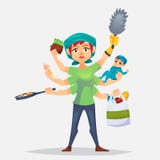 Die typische Frau, die Lose Aufgaben hat, zum der Mehrprozeßmutter zu tun Moderne Frau - mit Baby, Funktion, kochend und machen e stock abbildung Die typische Frau, die Lose Aufgaben hat, zum der Mehrprozeßmutter zu tun Moderne Frau - mit Baby, Funktion, kochend und machen e stock abbildung