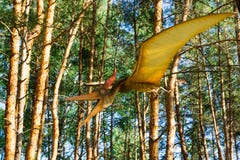 Die Zahl eines Dinosauriers, der unter den Bäumen im Wald schwebt stockbild Die Zahl eines Dinosauriers, der unter den Bäumen im Wald schwebt stockbild
