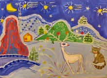Die Zeichnung eines Kindes auf dem Thema der Ural-Geschichte ‚silberner Huf ‚ Gouache, Hobbys stock abbildung Die Zeichnung eines Kindes auf dem Thema der Ural-Geschichte ‚silberner Huf ‚ Gouache, Hobbys stock abbildung