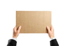 Dient wit overhemd en zwart jasje houdend een stuk van karton in Geïsoleerd op een witte achtergrond Voorbereidingen getroffen vo stock afbeelding Dient wit overhemd en zwart jasje houdend een stuk van karton in Geïsoleerd op een witte achtergrond Voorbereidingen getroffen vo stock afbeelding