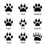 Dierenvoetafdrukken, pootdrukken Reeks verschillende dieren en roofdierenvoetafdrukken en sporen vector illustratie Dierenvoetafdrukken, pootdrukken Reeks verschillende dieren en roofdierenvoetafdrukken en sporen vector illustratie