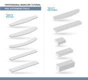 Different Types of Nail Files and Nail Buffers. Manicure and Pedicure Care Tools. Vector