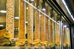 Different types of nuts dried fruit and snacks stock images Different types of nuts dried fruit and snacks stock images