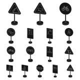 Different types of road signs black icons in set collection for design. Warning and prohibition signs vector symbol Royalty Free Stock Photography Different types of road signs black icons in set collection for design. Warning and prohibition signs vector symbol Royalty Free Stock Photography